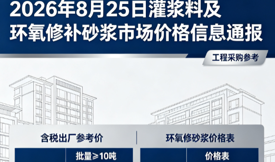 十堰2026年8月25日灌浆料及环氧修补砂浆市场价格信息通报